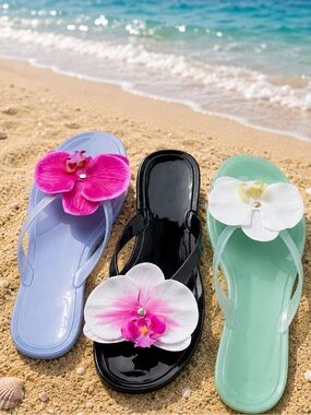 Women’s Floral Orchid Toe-Post Sandals in Nude with Orange Flower